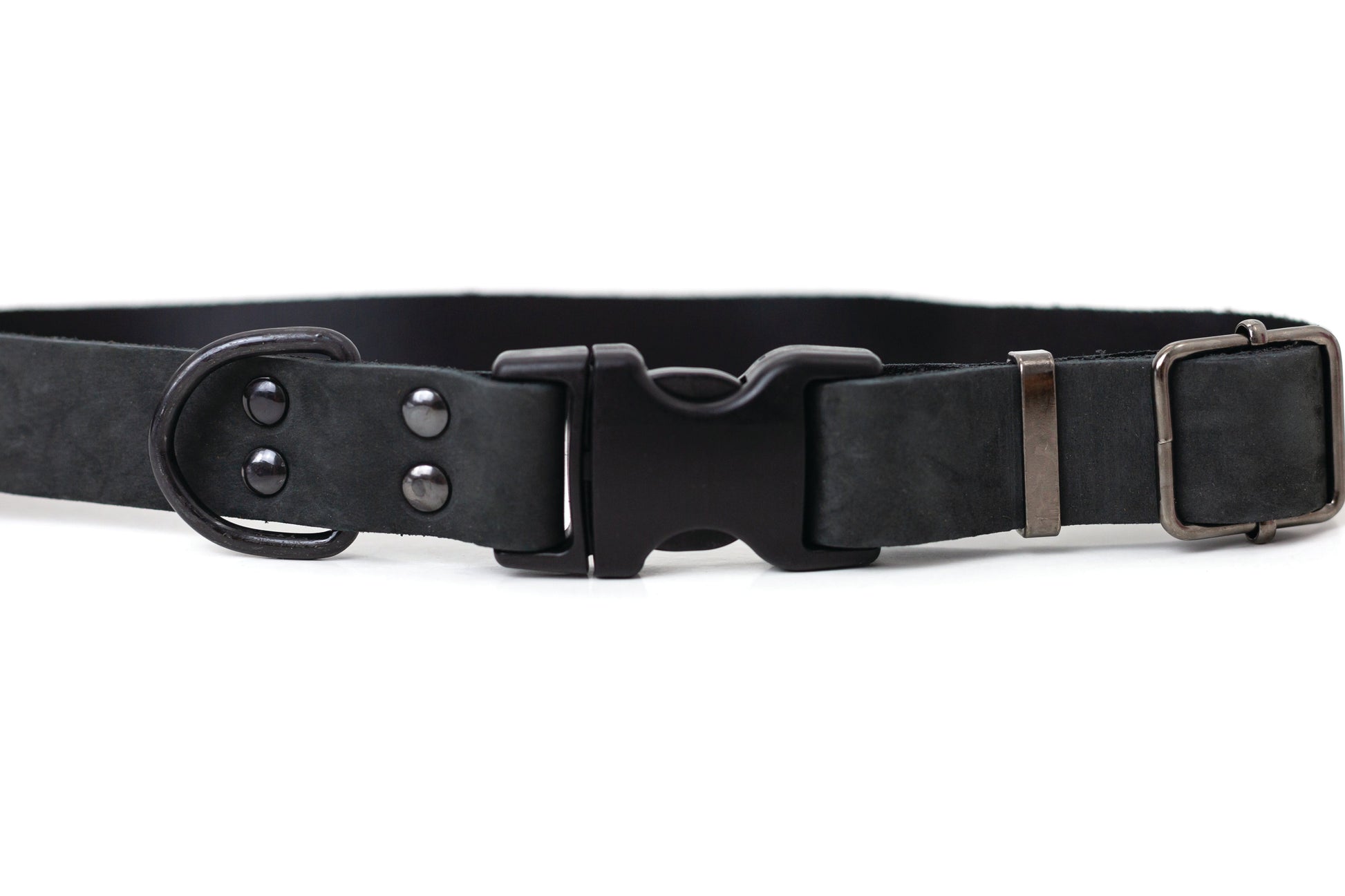 Sport Style Midnight Black Leather Dog Collar Euro-Dog Collars and Leads