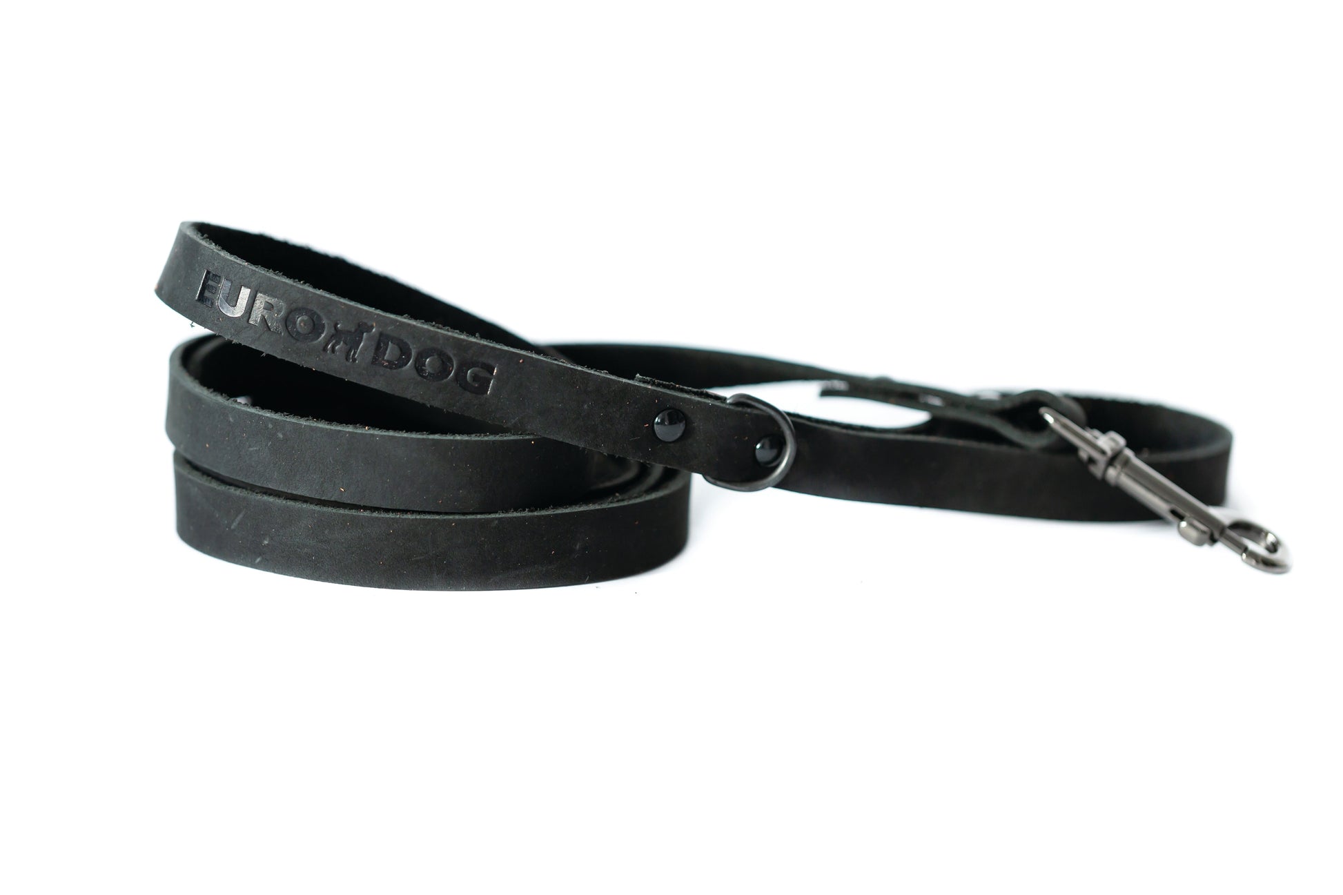 Sport Style Midnight Black Leather Leash Euro-Dog Collars and Leads