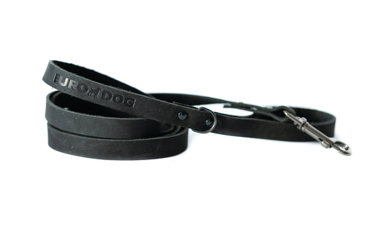 Sport Style Midnight Black Leather Leash Euro-Dog Collars and Leads