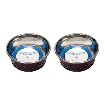 Country Living Set of 2 Stainless Steel Dog Bowls – Farmhouse Style, Ideal for Small to Medium Dogs American Pet Supplies
