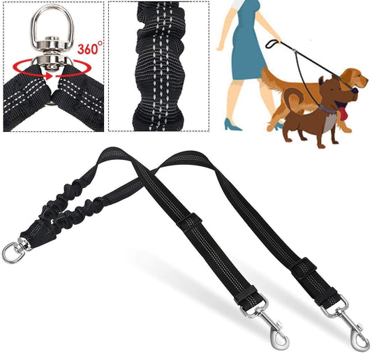 New Explosion-Proof Red Dog Chain One Drag Two Multi-Dog Elastic Pet Double-Headed Leash Dog Walking Leash