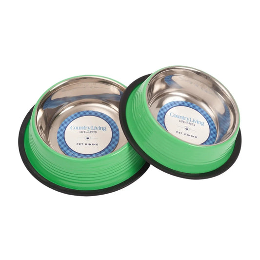 Country Living Set of 2 Ribbed Non-Slip Pet Bowls – Irish Green American Pet Supplies