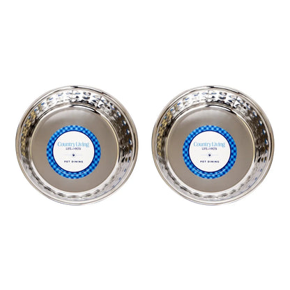 Country Living Set of 2 Hammered Stainless Steel Dog Bowls – Ideal for Extra Large Breeds – Rose Quartz/64oz American Pet Supplies