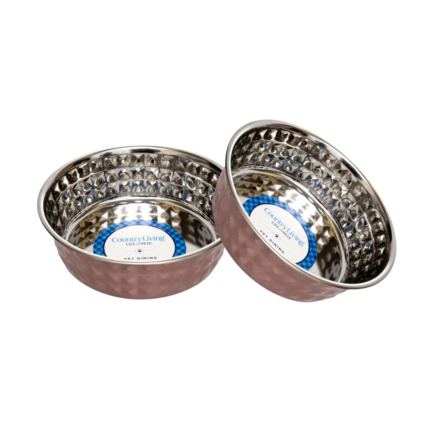 Country Living Set of 2 Hammered Stainless Steel Dog Bowls – Ideal for Extra Large Breeds – Rose Quartz/64oz American Pet Supplies