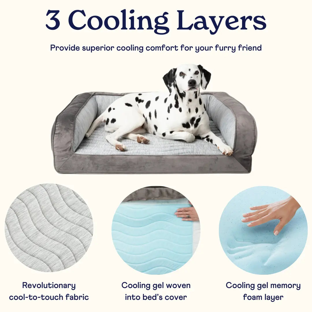 PupChill™ Cooling Bolster Dog Bed + Waterproof Blanket Bundle - Arctic Grey Paw.com