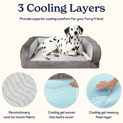 PupChill™ Cooling Bolster Dog Bed + Waterproof Blanket Bundle - Arctic Grey Paw.com