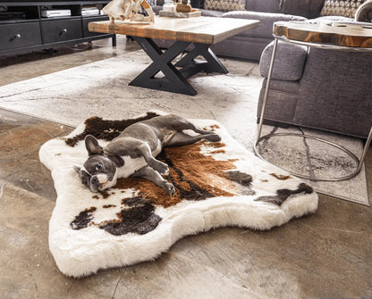 PupRug™ Animal Print Memory Foam Dog Bed - Brown Faux Cowhide Paw.com