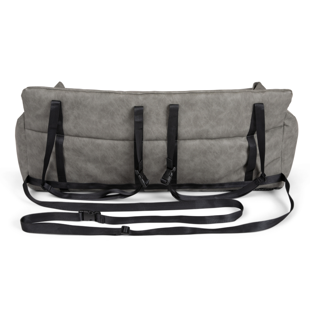 PupProtector™ Faux Cool-to-Touch Vegan Leather Memory Foam Dog Car Bed - Slate Gray