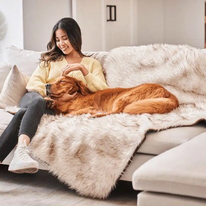 PupProtector™ Waterproof Throw Blanket - White with Brown Accents Paw.com
