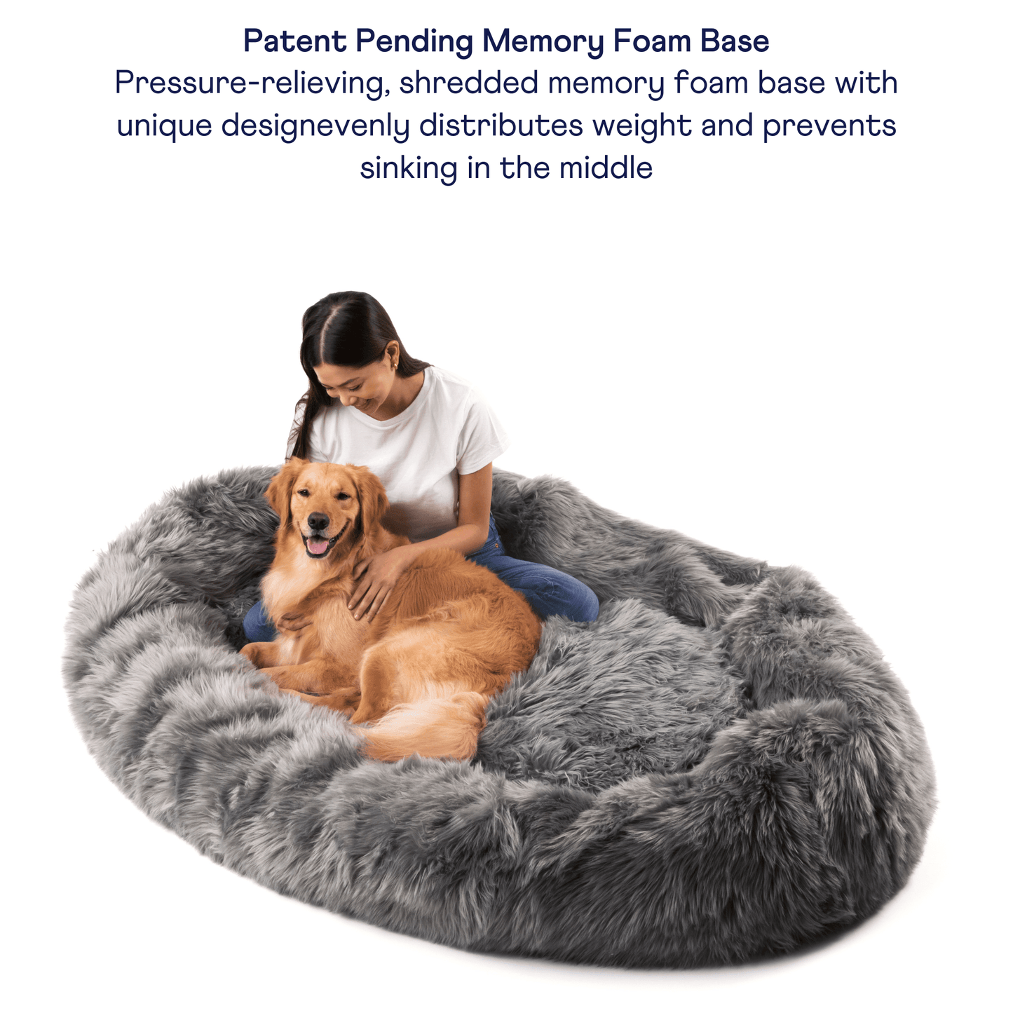 PupCloud™ Human-Size Faux Fur Memory Foam Dog Bed - Charcoal Grey Paw.com