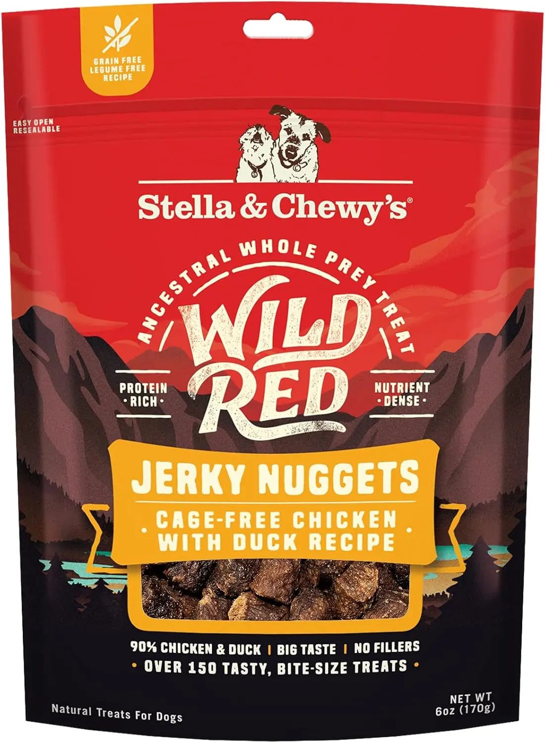 Wild Red Jerky Nuggets - 90% Protein-Rich Chicken & Duck Dog Treats - Grain-Free Training Rewards for All Breeds - Made in USA - 6 Oz Bag