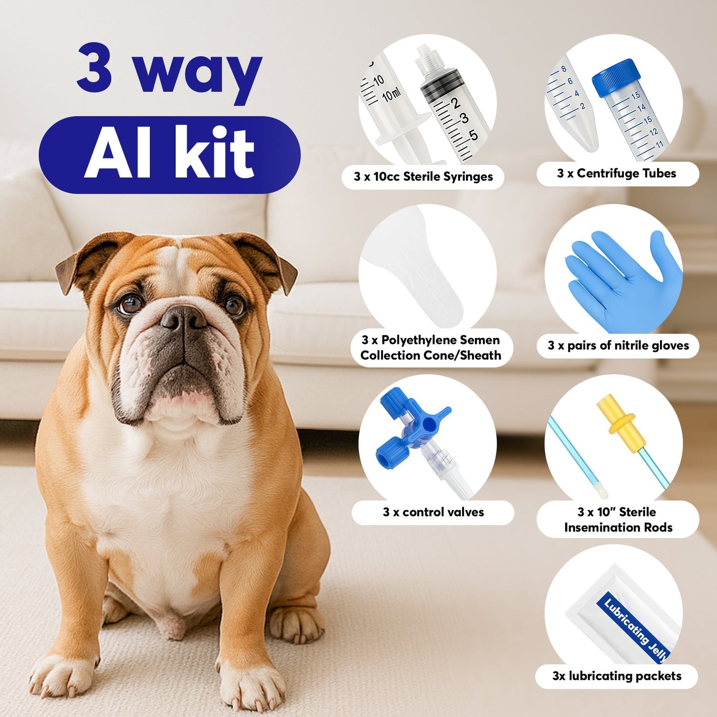 3-Way Canine Breeding Kit – Complete Set for Semen Collection and Insemination with Collection Cones, Insemination Rods, Syringes, Tubes, Gloves, Valves & Lubricating Jelly Horizon Animal Care