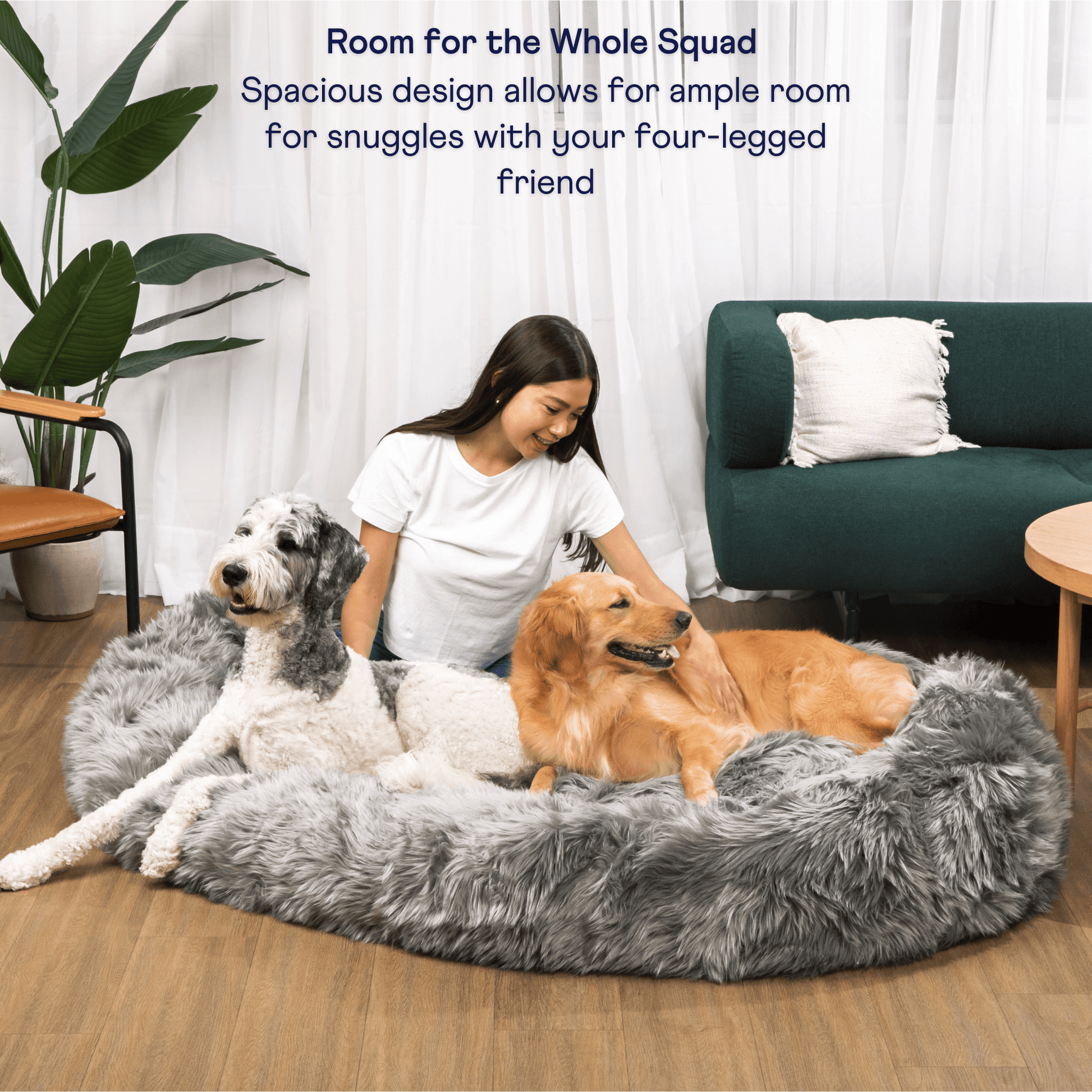 PupCloud™ Human-Size Faux Fur Memory Foam Dog Bed - Charcoal Grey Paw.com