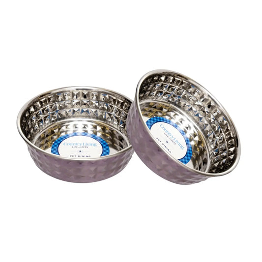 Country Living Set of 2 Hammered Stainless Steel Dog Bowls – Lavender American Pet Supplies