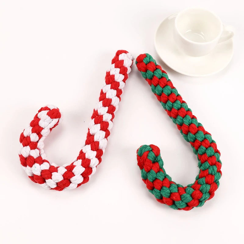 Cotton Rope Walking Stick Christmas Series Pet Toys Dog Teeth Sharpening & Cleaning Toys