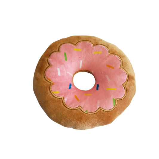 Donut Plush Dog Toy – Soft, Chewy and Cuddly, Safe & Non-Toxic, Ideal for Fetching, Tug-of-War, Gentle Chewing – Strawberry American Pet Supplies