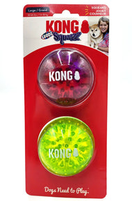 Kong Squeezz Geodz Balls Large 2Pk Squeaky Floating Dog Fetch Toy 3" Colors Vary