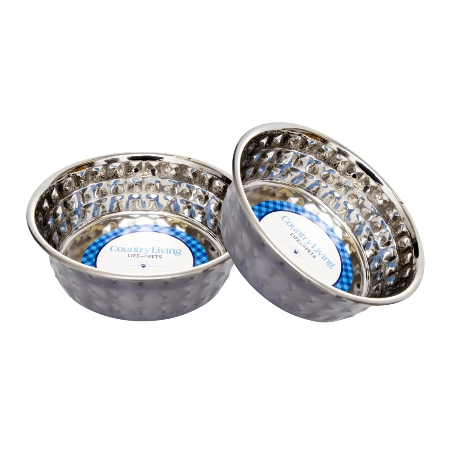 Country Living Set of 2 Hammered Stainless Steel Dog Bowls – Black Pearl American Pet Supplies