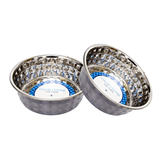 Country Living Set of 2 Hammered Stainless Steel Dog Bowls – Black Pearl American Pet Supplies