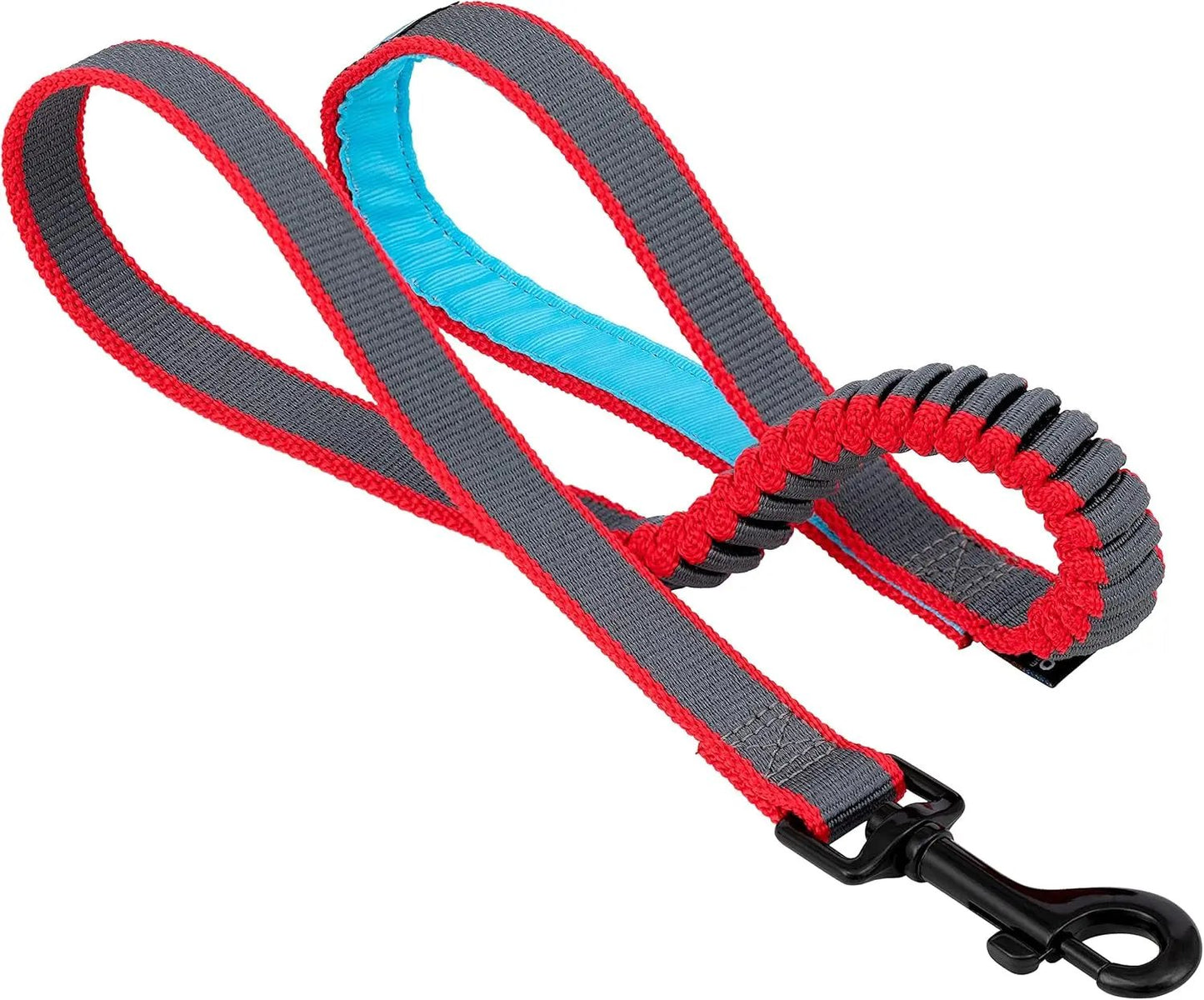 Springback Leash for Dogs, 30 Inch Blue/Grey, Padded Handle, Bungee Eases Pulling