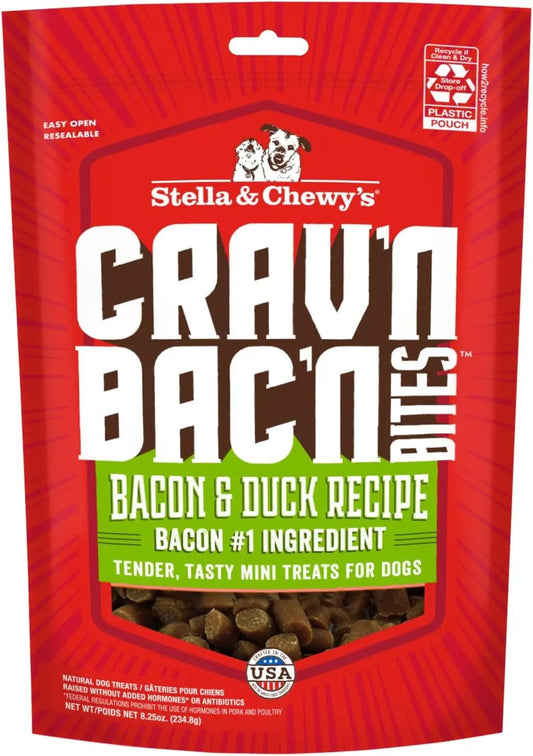 Training Dog Treats - Crav'N Bac'N Soft Bacon & Duck Bites - Premium USA Made - Low Calorie Rewards - 8.25Oz
