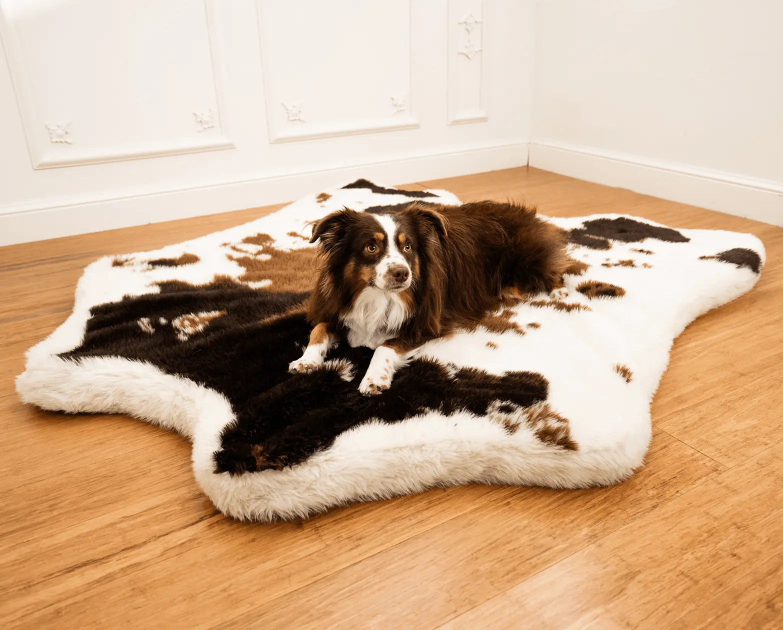 PupRug™ Animal Print Memory Foam Dog Bed - Brown Faux Cowhide Paw.com