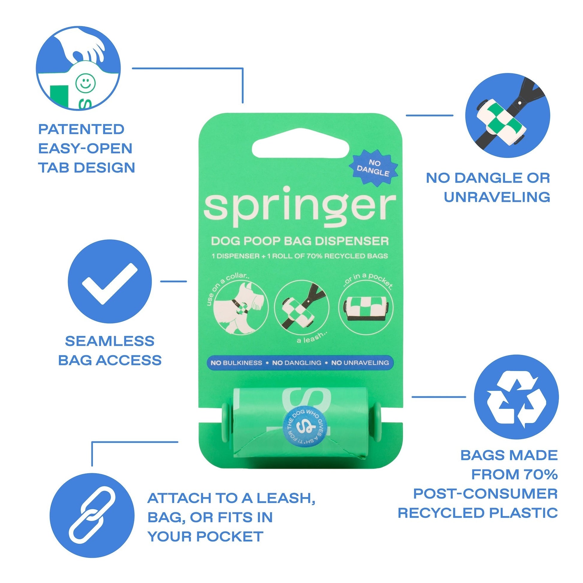 Premium Dog Poop Bag Dispenser + 15 Bags Springland Pets