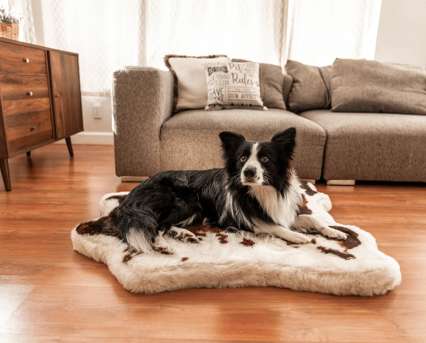 PupRug™ Animal Print Memory Foam Dog Bed - Brown Faux Cowhide Paw.com