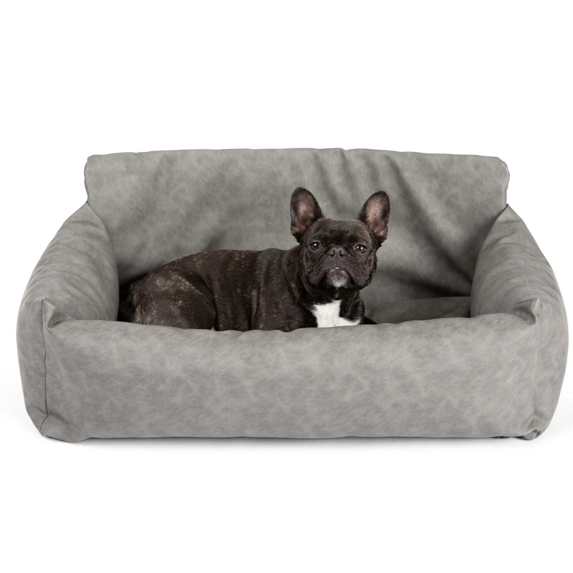 PupProtector™ Faux Leather Memory Foam Dog Car Bed - Slate Gray Paw.com