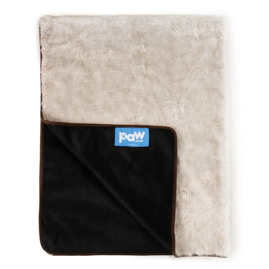 PupProtector™ Summer Short Fur Waterproof Throw Blanket - White with Brown Accents Paw.com