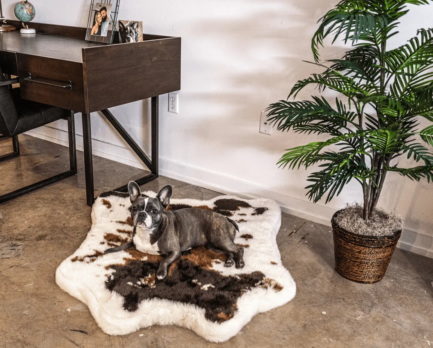 PupRug™ Animal Print Memory Foam Dog Bed - Brown Faux Cowhide Paw.com