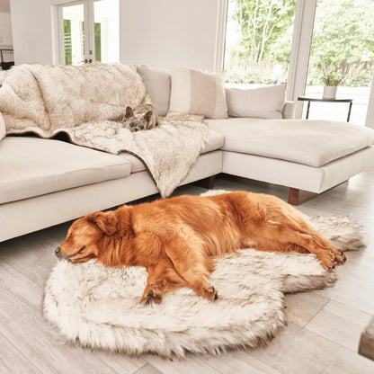 PupRug by Paw.com™ Faux Fur Orthopedic Dog Bed - Curve White with Brown Accents Paw.com