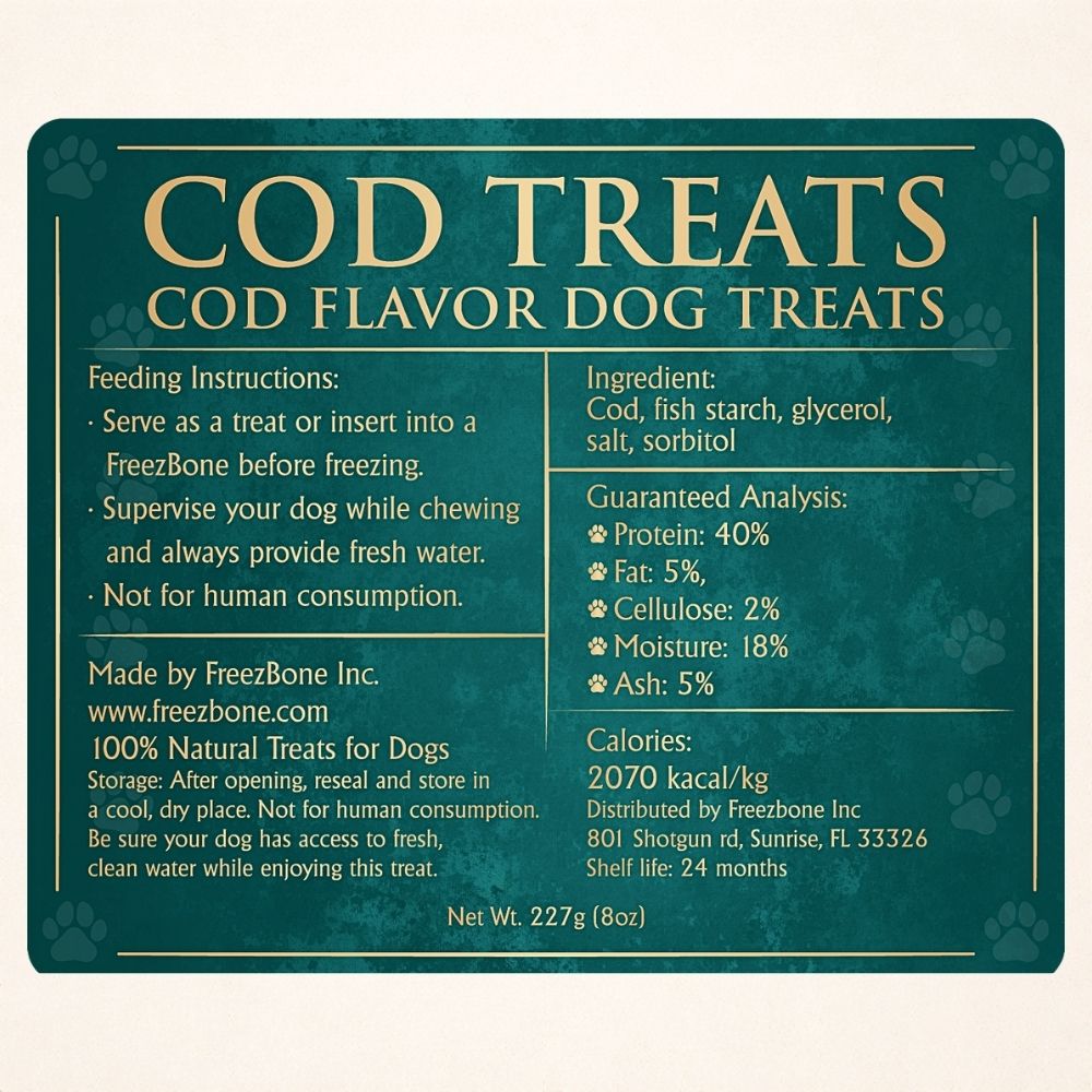 Freezbone Cod Dog Treats – Made with Real Cod (Value Size 8 oz)