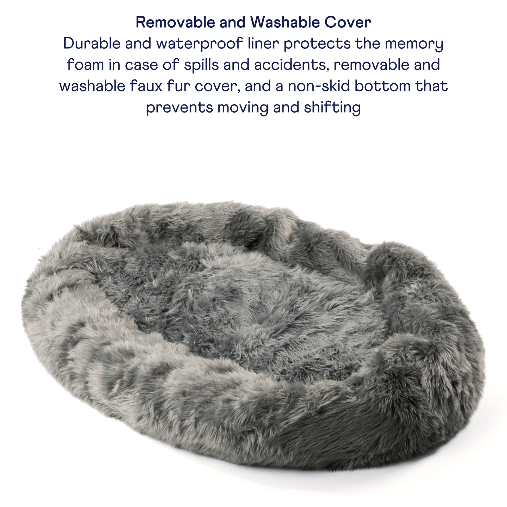 PupCloud™ Human-Size Faux Fur Memory Foam Dog Bed - Charcoal Grey Paw.com