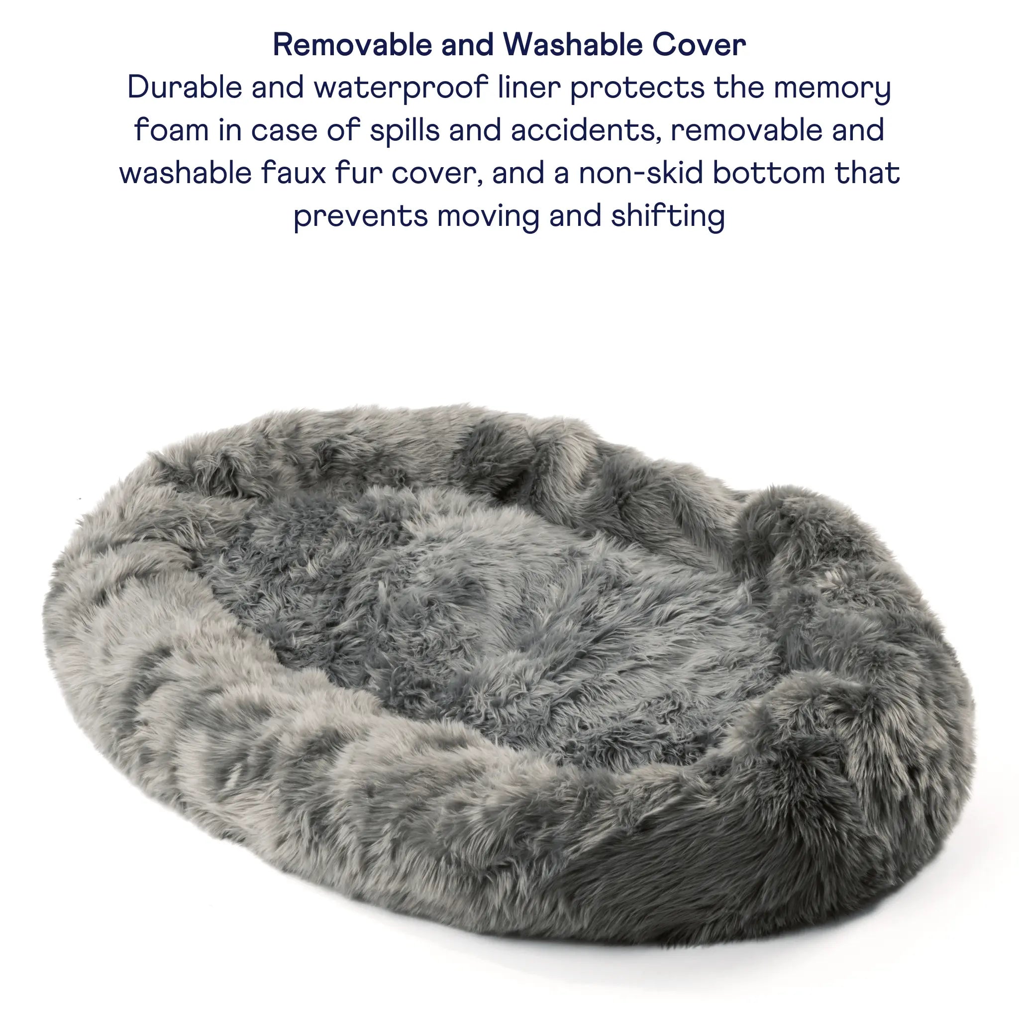 PupCloud™ Human-Size Faux Fur Memory Foam Dog Bed - Charcoal Grey Paw.com