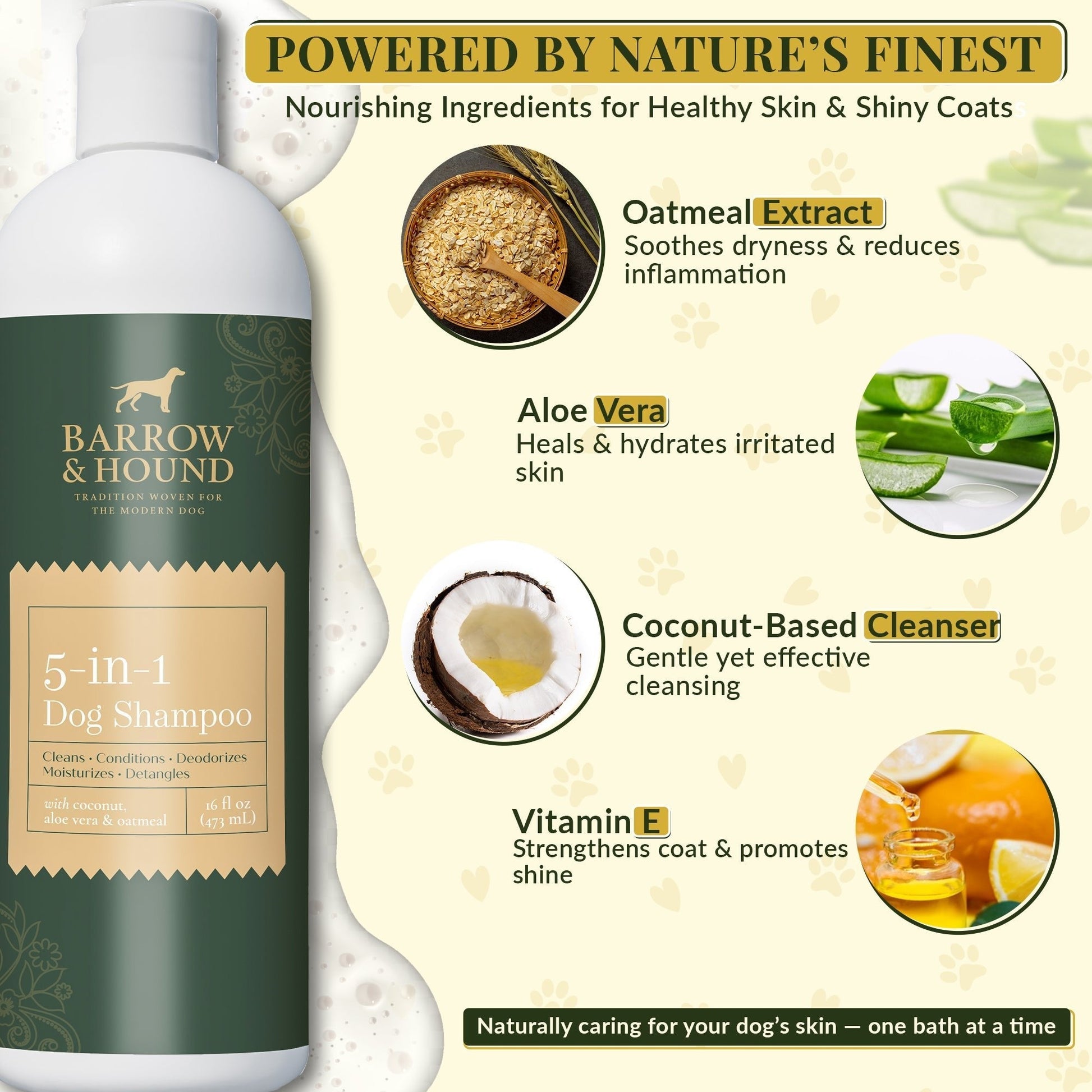 Barrow & Hound - 5-in-1 Dog Shampoo – Cleans, Conditions, Deodorizes, Moisturizes & Detangles – with Coconut, Oatmeal & Aloe – for Sensitive Skin – 16 fl oz Barrow & Hound