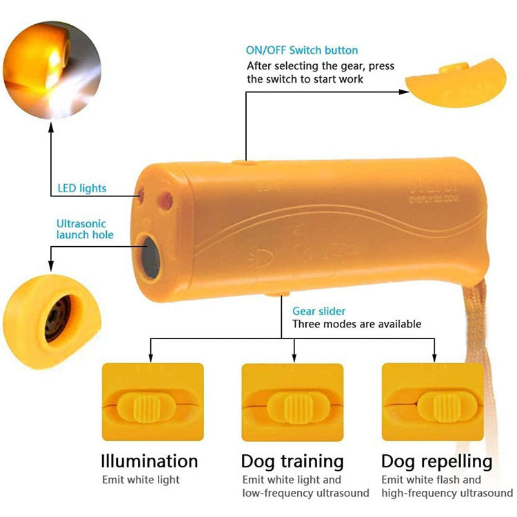 Handheld Ultrasonic Dog Drive Cross-Border Double-Headed LED Flashlight Dog Drive Portable Dog Trainer Barking Dog