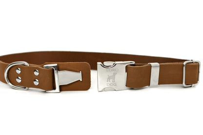 Modern Style Quick-Release Earth Brown Leather Dog Collar Euro-Dog Collars and Leads