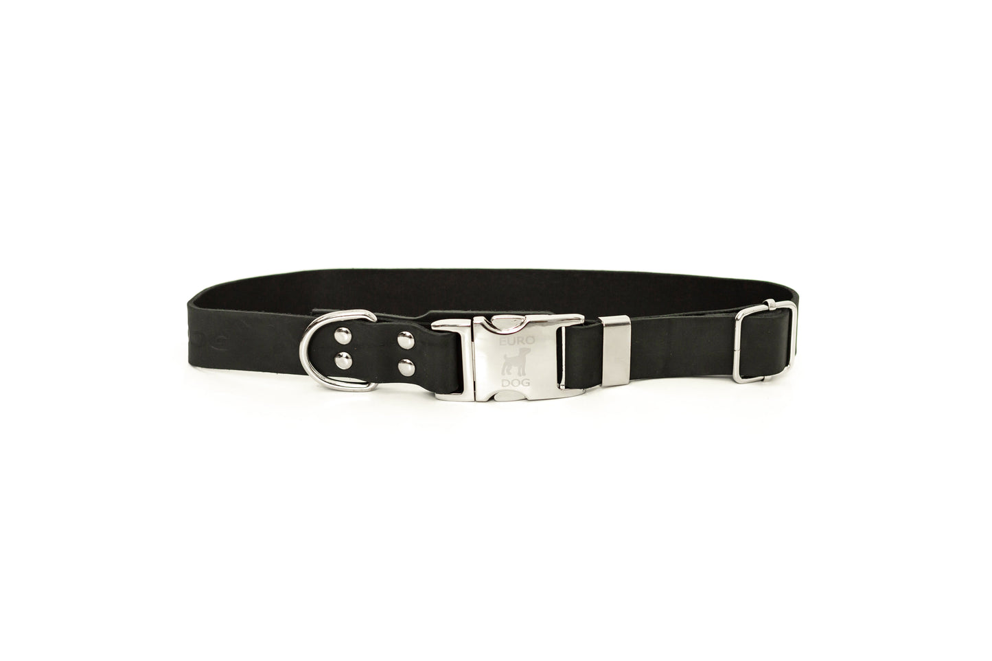Modern Style Quick-Release Midnight Black Leather Dog Collar Euro-Dog Collars and Leads