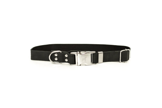 Modern Style Quick-Release Midnight Black Leather Dog Collar Euro-Dog Collars and Leads