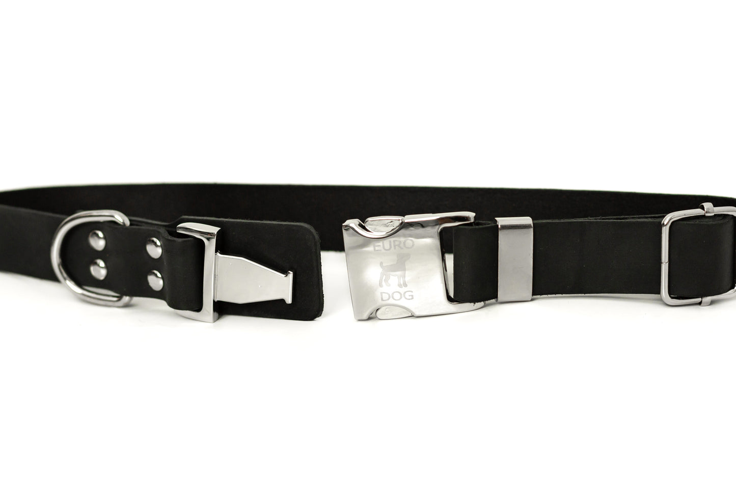 Modern Style Quick-Release Midnight Black Leather Dog Collar Euro-Dog Collars and Leads