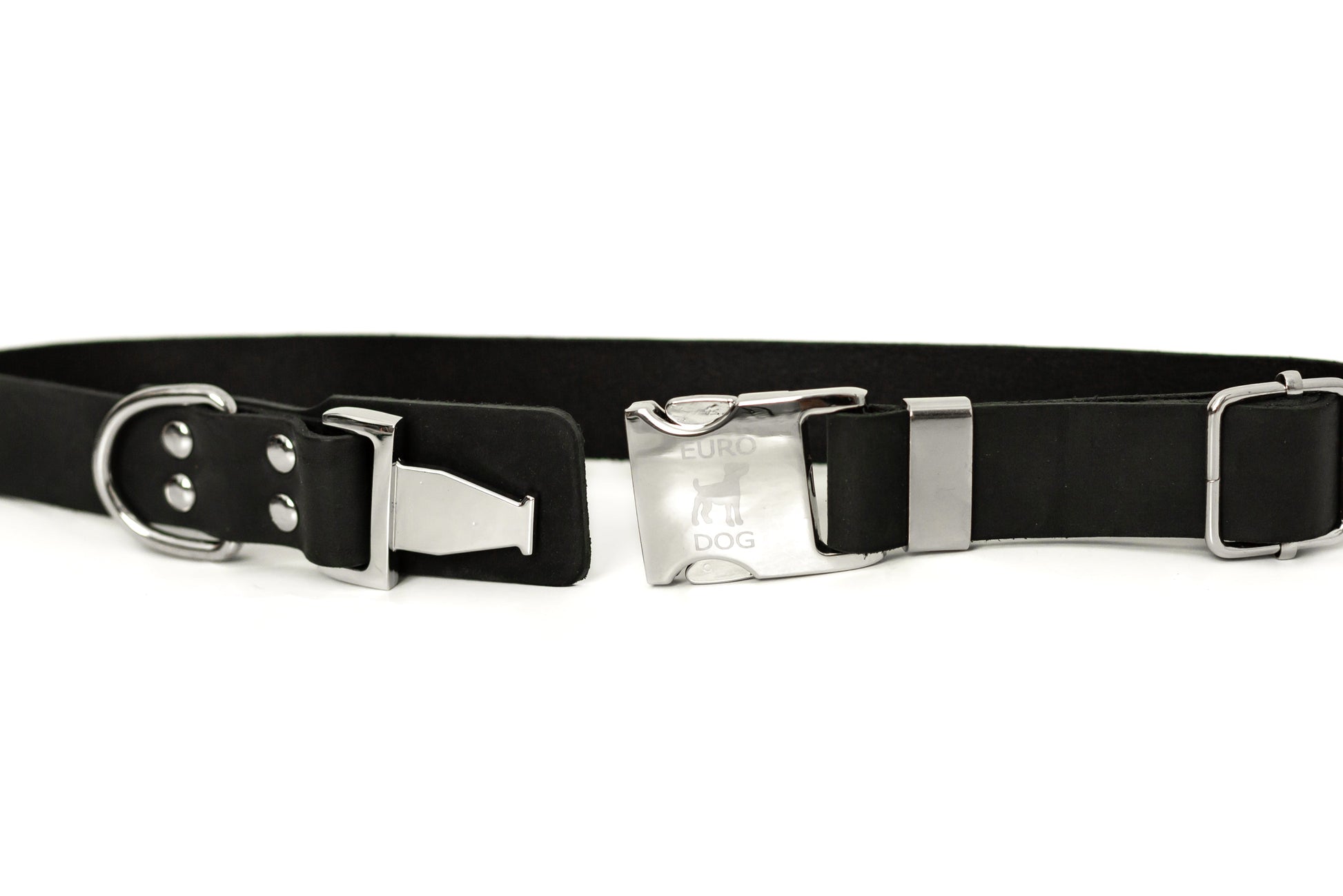Modern Style Quick-Release Midnight Black Leather Dog Collar Euro-Dog Collars and Leads