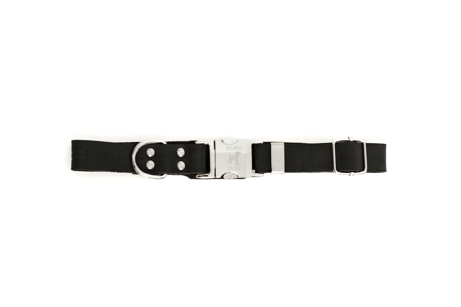 Modern Style Quick-Release Midnight Black Leather Dog Collar Euro-Dog Collars and Leads