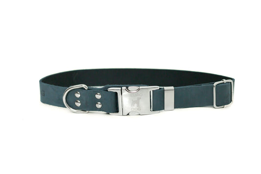 Modern Style Quick-Release Blue Jeans Leather Dog Collar Euro-Dog Collars and Leads