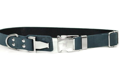 Modern Style Quick-Release Blue Jeans Leather Dog Collar Euro-Dog Collars and Leads