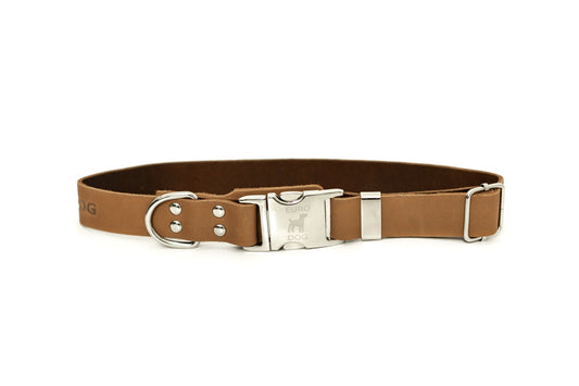 Modern Style Quick-Release Khaki Leather Dog Collar Euro-Dog Collars and Leads