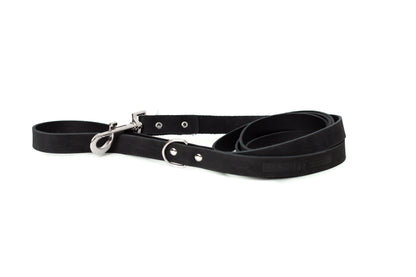 Modern Style Midnight Black Leather Leash Euro-Dog Collars and Leads