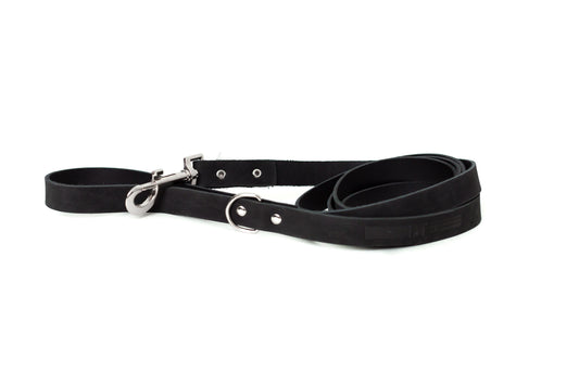 Modern Style Midnight Black Leather Leash Euro-Dog Collars and Leads