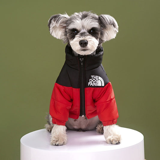 Pet dog clothing trendy brand dog face windproof and warm, medium and large size dog winter cotton jacket, assault suit