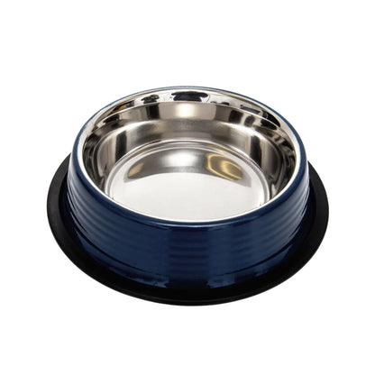 Country Living Set of 2 Ribbed Non-Slip Pet Bowls – Poseidon Blue American Pet Supplies